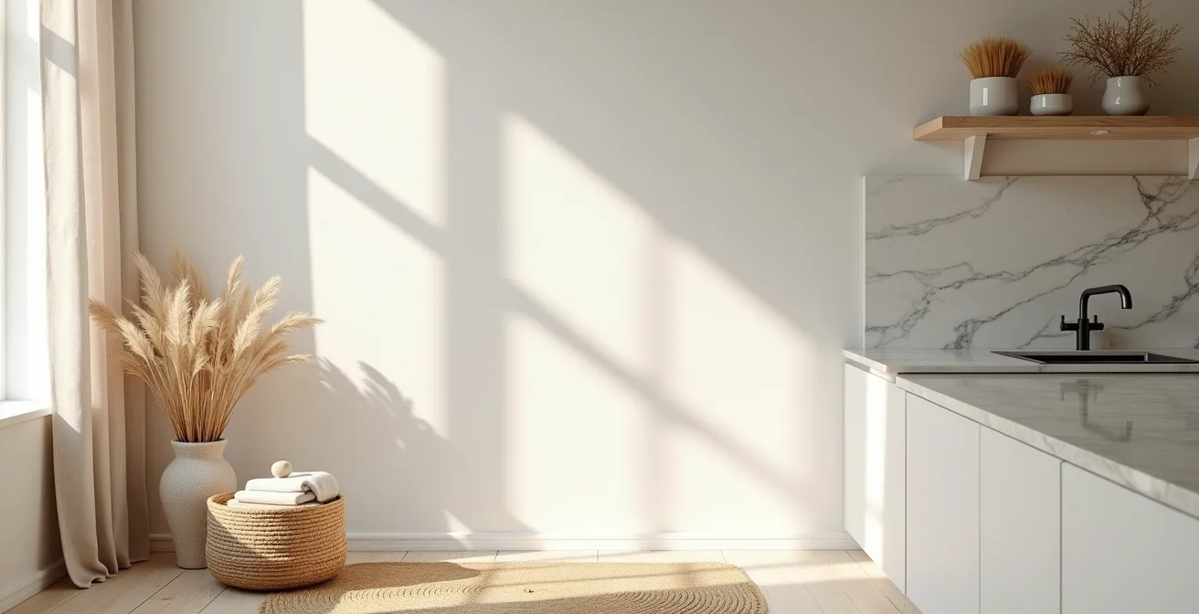 Jeu de lumière naturelle sur différentes textures dans un espace de vie